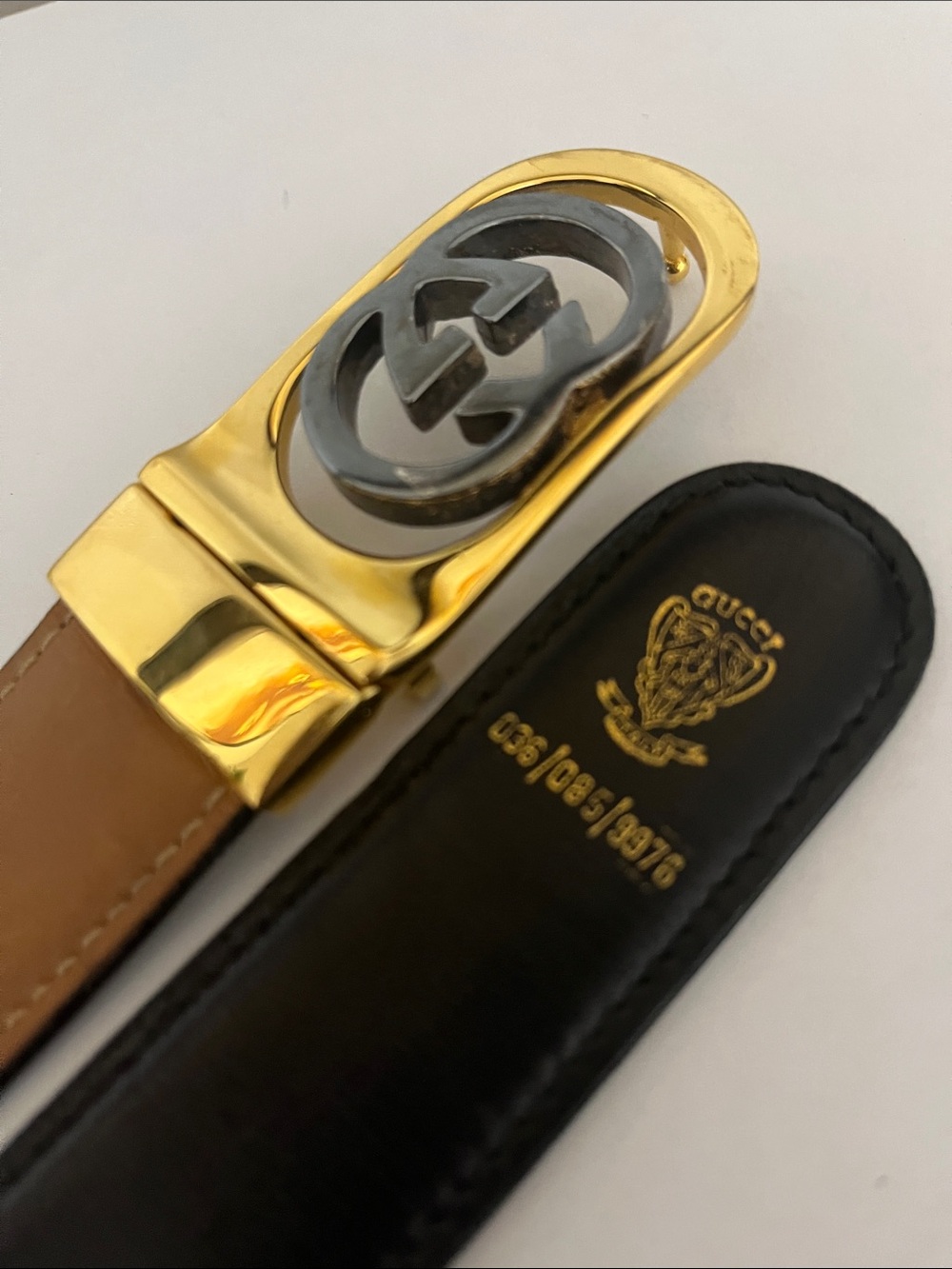 vintage Gucci Interlocking G belt gold/silver reversible black tan 32/34 036 - Picture 3 of 4